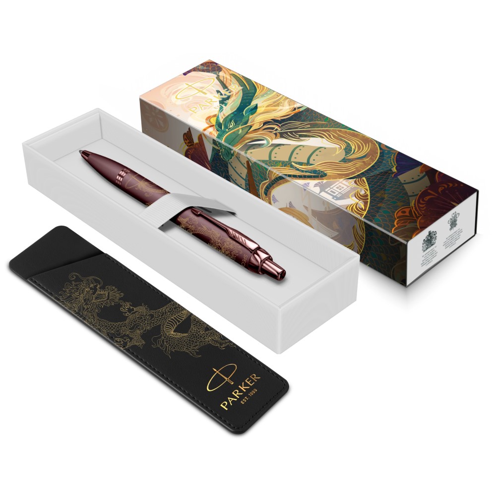 Ручка шариковая с чехлом Parker IM Monochrome K328 Dragon Special Edition, Burgundy PVD
